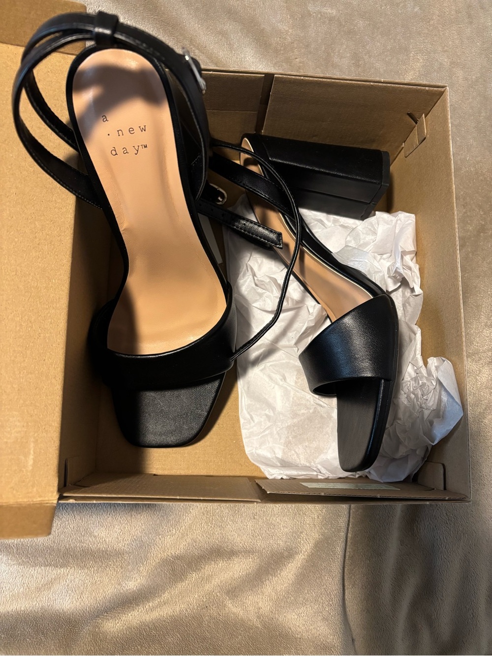 a new day Black Strappy Block Heel Sandals for Women